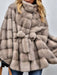 Solid Faux Fur Jacket Stand Collar Loose Belt
