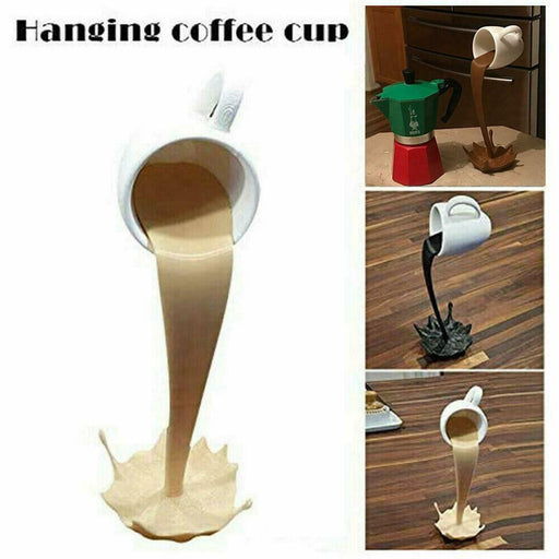 Floating Coffee Cup Mug Sculpture Kitchen Decor Pouring Spilling Decoration