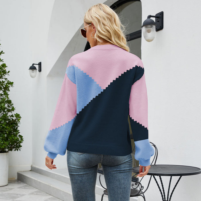 Women's New Round Neck Multicolor Knitwear Fashion Pullover Stripe Sweater For Women