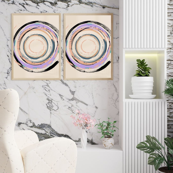 Fading Circle and Square Wall Art Set of 2, Geometric Abstract Prints, Minimalist Home Decor, Neutral Color Wall Art, Modern Boho Art