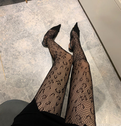 Women's Sexy Black Silk Fishnet Pantyhose With Thin Legs