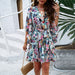 Summer Floral Print Short Sleeves Dress Lace Up Ruffles Design Fashion V-neck Short Dresses Womens Clothing