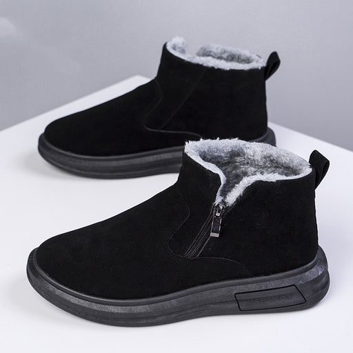 Fashion Snow Boots For Men Winter Warm Flat Cotton Plush Shoes With Side Zipper Casual Daily Fleece Ankle Boot