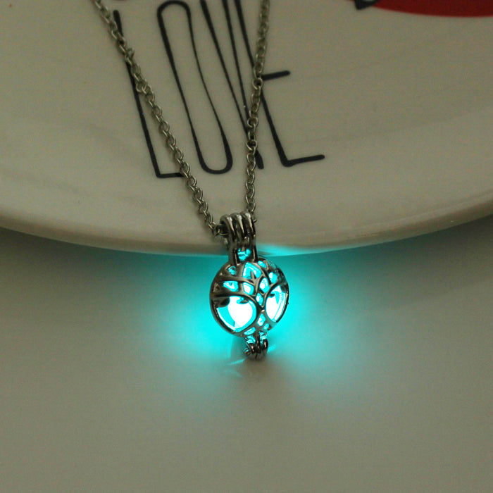 Glow-in-the-dark tree of life hollow diy round necklace