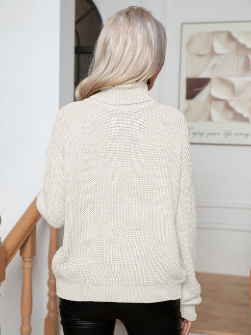 Cable-knit Turtleneck Loose-fitting Long Sleeve Sweater