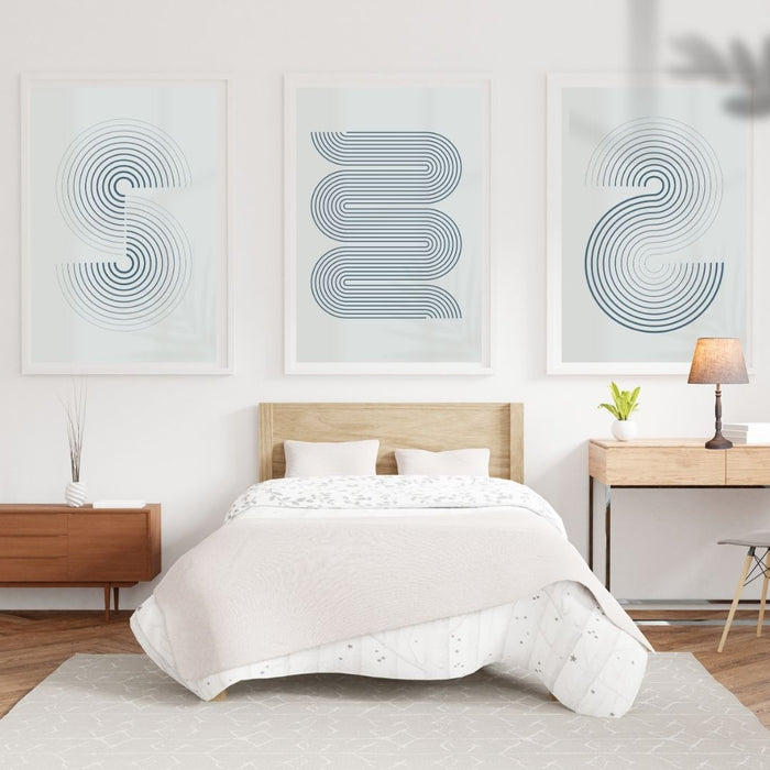 Set of 3 Modern Minimalist Grey Curved Wall Art Prints, Abstract Decor for Stylish Home Interiors, Indoor Decor