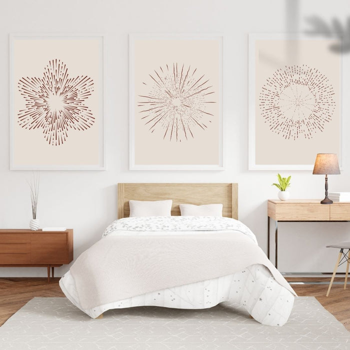 Boho-Decorate, Art imprimable beige, Ensemble de 3 décorations murales élégantes en cercles beiges délavés, Décoration abstraite moderne pour intérieurs de maison chics