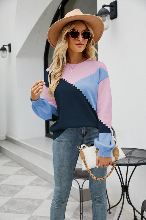 Women's New Round Neck Multicolor Knitwear Fashion Pullover Stripe Sweater For Women