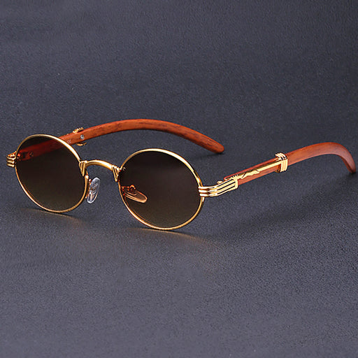 Retro Wood-like Sunglasses Small Round Frame