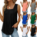 Summer Tank Tops For Women Loose Fit Pleated Square Neck Sleeveless Tops Vest T-shirt
