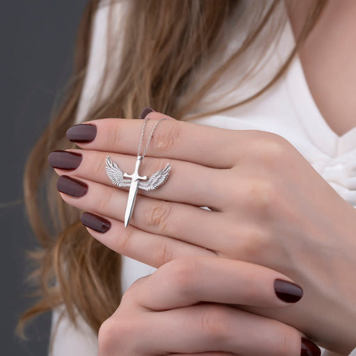 Flying Wings Necklace Christian Cross Angel Wings Ring Set