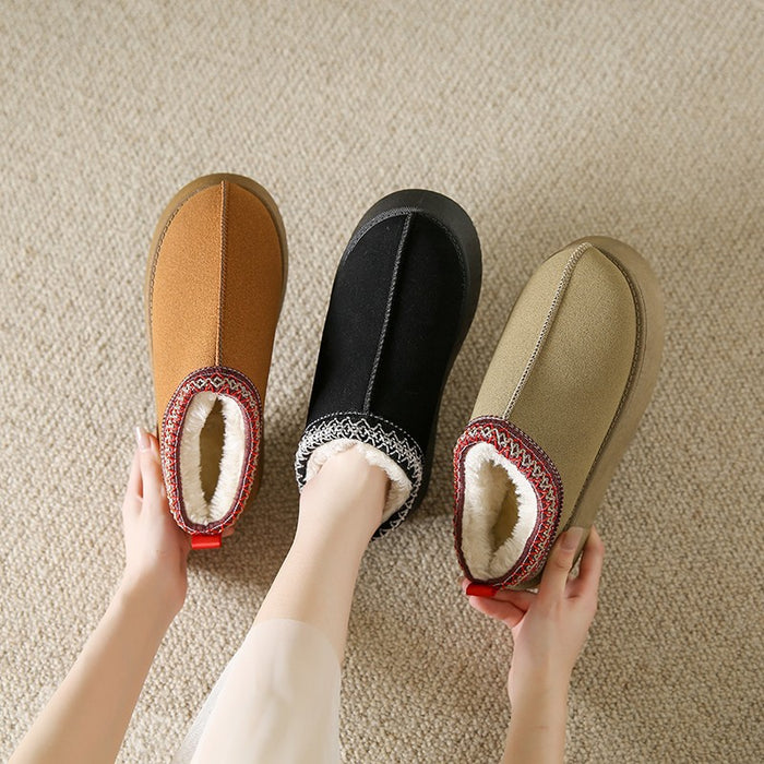 Baotou Plush Half Slippers Home Snow Boots Women's Fleece Warm Thick Bottom Cotton Shoes