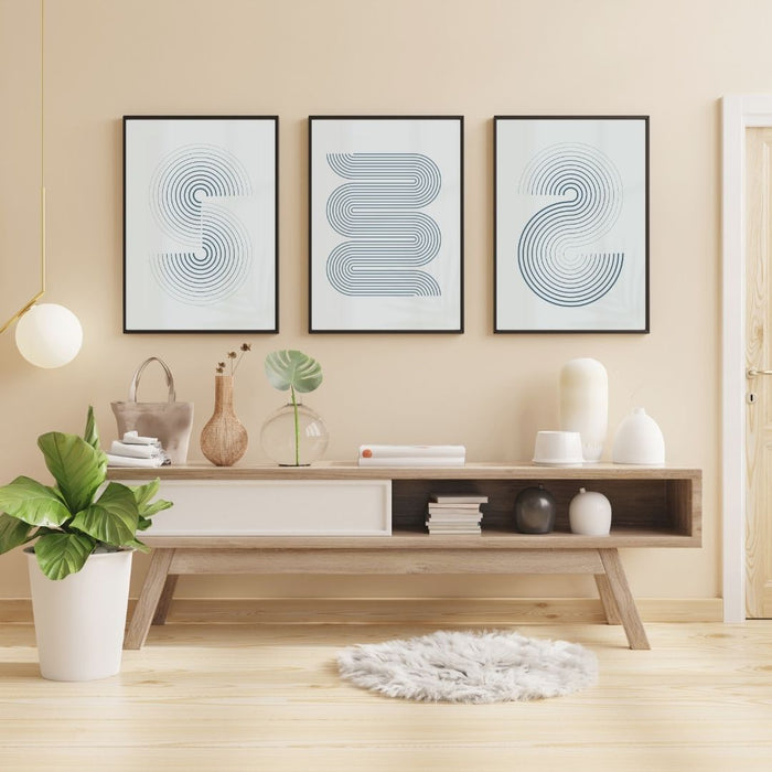 Set of 3 Modern Minimalist Grey Curved Wall Art Prints, Abstract Decor for Stylish Home Interiors, Indoor Decor