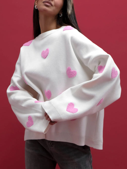 Women's Cute Heart Shape Round Neck Autumn And Winter Sweater