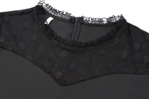 Women's Fashion Dot Mesh Stitching Elastic Waist-tightening Sheath Long Sleeve Dress