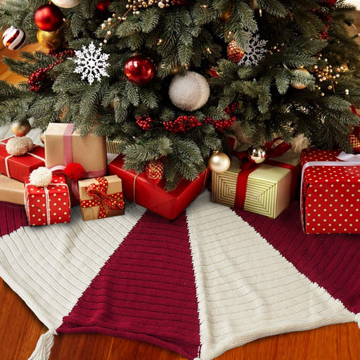 Christmas Tree Bottom Decoration Red And White Tassel Knitted Christmas-tree Skirt