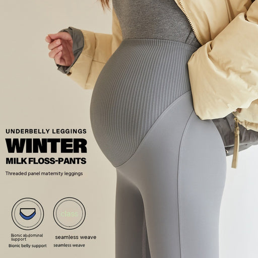 Fleece-lined High-waist Belly Supporting Pants Casual Thick Autumn And Winter New Shark Maternity Pants