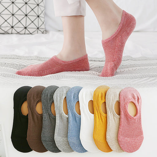 Pure Color Invisible Cotton Ladies Socks