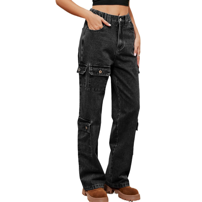American Washed Semi-elastic Design Personality Denim Workwear Casual Pants