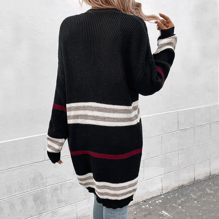 Women's Fashion Long Sleeve Colorblock Long Sweater Jacket