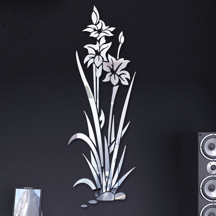 Acrylic Flower Plant Mirror Wall Sticker 3D Self-adhesive Bedroom Living Room Decoration