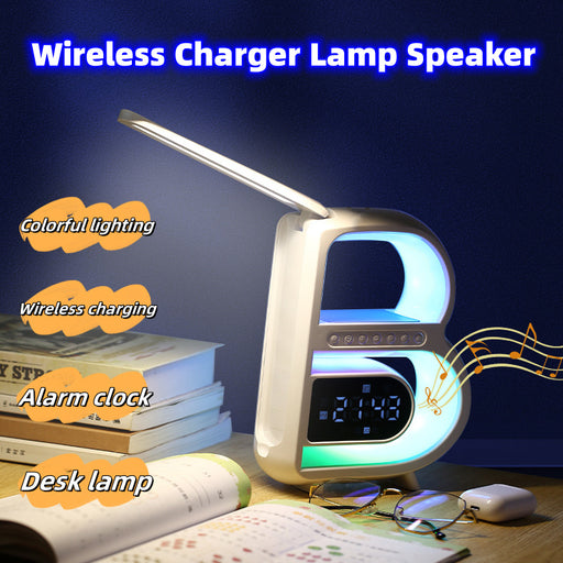2024 New B-Shaped Blutooth Speaker Multifunctional Smart Music Rhythm Lighting Phone Wireless Charger TF Card AUX Input Standard Mode