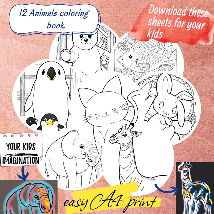 12 Cute Animal Coloring Book Pages