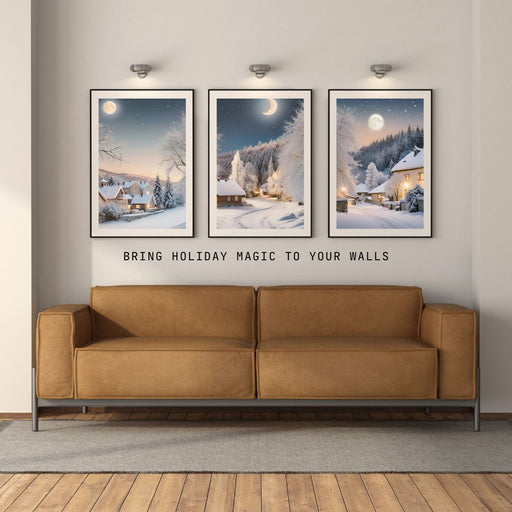 Christmas Village Light Art | Outdoor Snow Scene with Moonlight | Holiday Printable Decor | High-Resolution Download| Cozy Christmas Village