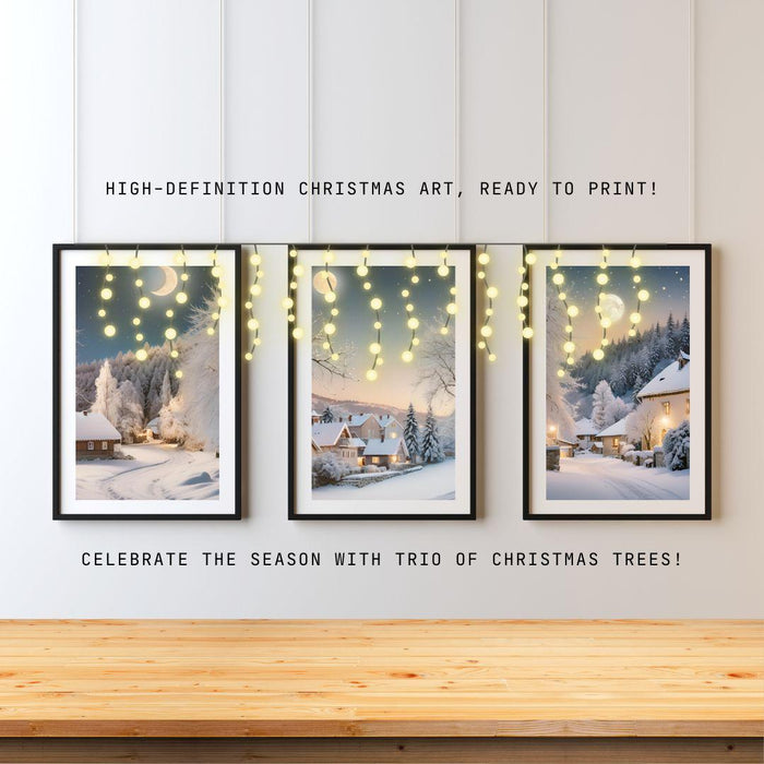 Christmas Village Light Art | Outdoor Snow Scene with Moonlight | Holiday Printable Decor | High-Resolution Download| Cozy Christmas Village