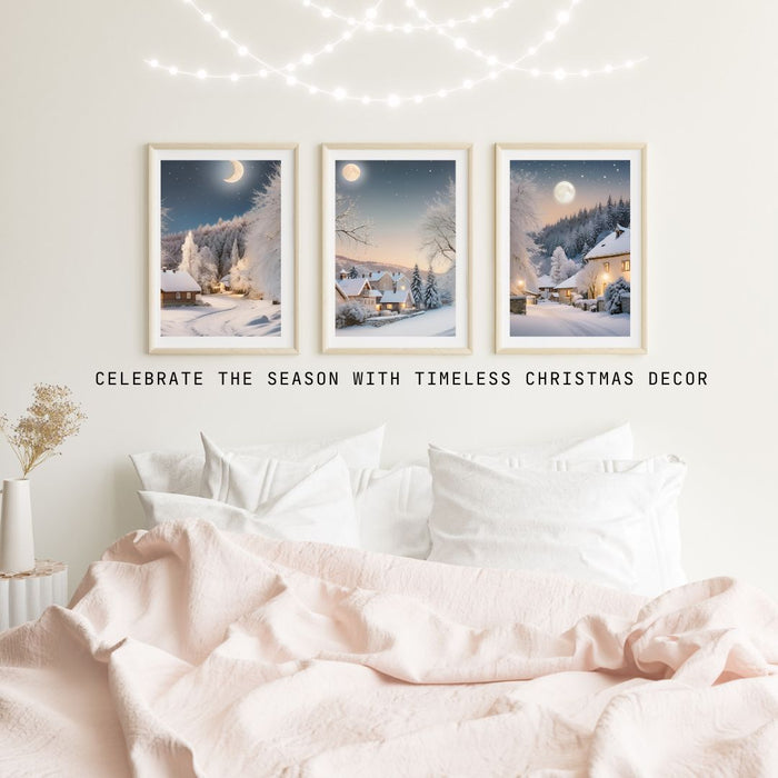 Christmas Village Light Art | Outdoor Snow Scene with Moonlight | Holiday Printable Decor | High-Resolution Download| Cozy Christmas Village