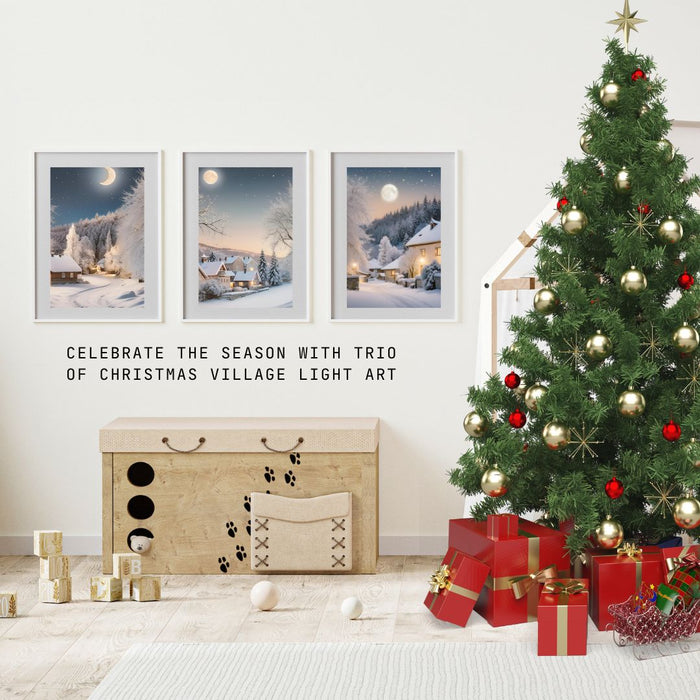 Christmas Village Light Art | Outdoor Snow Scene with Moonlight | Holiday Printable Decor | High-Resolution Download| Cozy Christmas Village