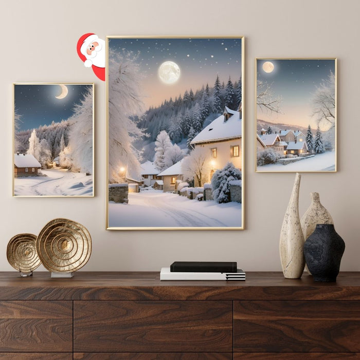 Christmas Village Light Art | Outdoor Snow Scene with Moonlight | Holiday Printable Decor | High-Resolution Download| Cozy Christmas Village