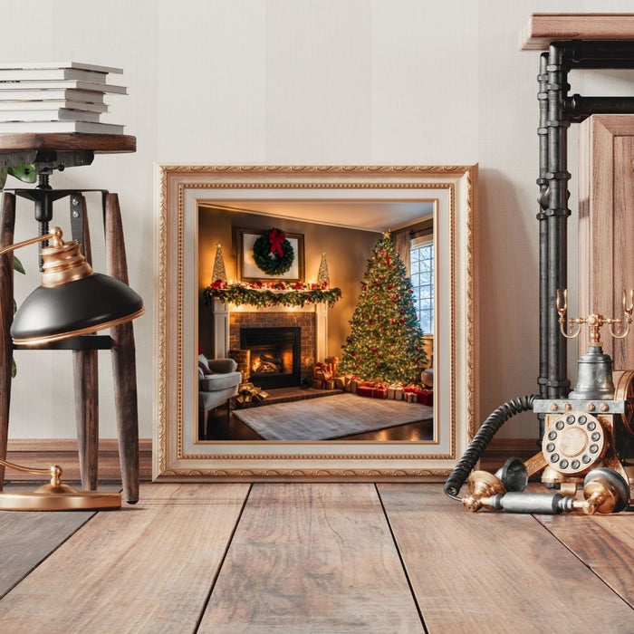 Cozy Fireplace Scene Art | Indoor Christmas Vibes | 3 Wall Decor Prints | High-Resolution Digital Download | Festive Holiday Designs