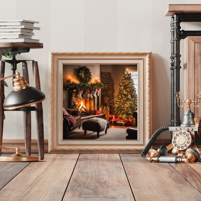 Cozy Fireplace Scene Art | Indoor Christmas Vibes | 3 Wall Decor Prints | High-Resolution Digital Download | Festive Holiday Designs