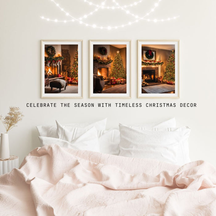 Cozy Fireplace Scene Art | Indoor Christmas Vibes | 3 Wall Decor Prints | High-Resolution Digital Download | Festive Holiday Designs