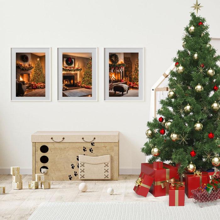 Cozy Fireplace Scene Art | Indoor Christmas Vibes | 3 Wall Decor Prints | High-Resolution Digital Download | Festive Holiday Designs