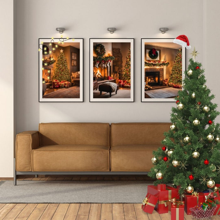 Cozy Fireplace Scene Art | Indoor Christmas Vibes | 3 Wall Decor Prints | High-Resolution Digital Download | Festive Holiday Designs