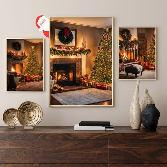 Cozy Fireplace Scene Art | Indoor Christmas Vibes | 3 Wall Decor Prints | High-Resolution Digital Download | Festive Holiday Designs