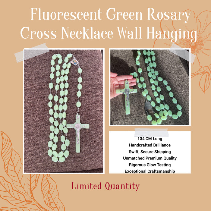 Fluorescent green rosary cross necklace wall or door hanging grow in dark