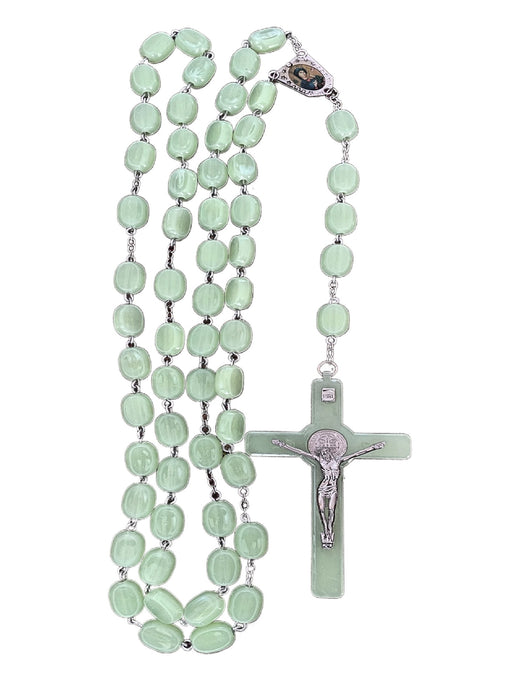 Fluorescent green rosary cross necklace wall or door hanging grow in dark