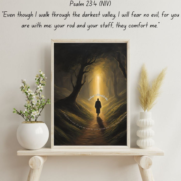 "Even Though I Walk Through the Darkest Valley" | Inspirational Christian Wall Art | High-Resolution Faith Decor | Psalm 23 Art Print