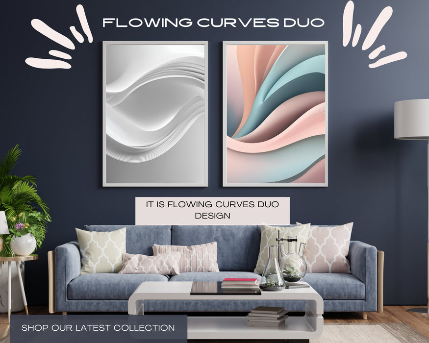 Flowing Curves Duo | Minimalist Art | Abstract Curved Designs | Digital Download | Neutral Wall Art | Elegant Simplicity |Modern Minimal Art