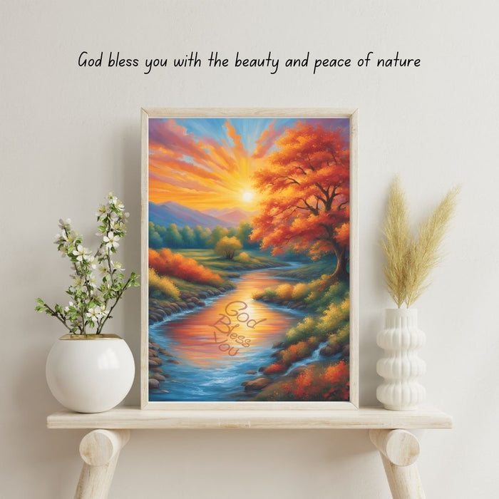 God Bless You with Nature's Beauty and Peace | Christian Nature Wall Art | Inspirational Digital Print | Faith-Based Decor