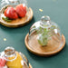 Round mini dessert saucer cup cake hotel solid wood tray with glass cover