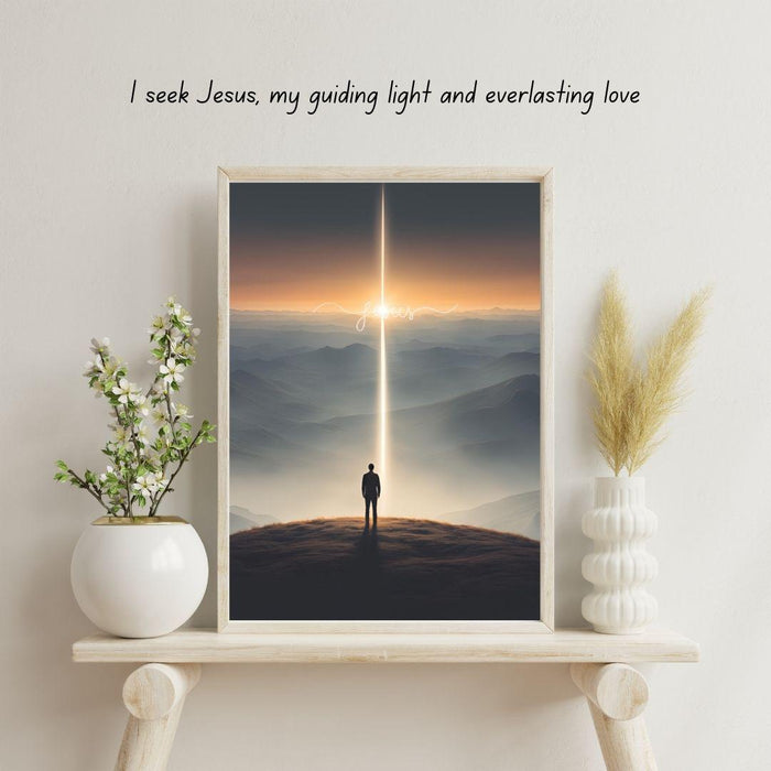 I Seek Jesus My Guiding Light | Christian Inspirational Wall Art | Jesus Love Digital Print | Faith-Based Home Decor