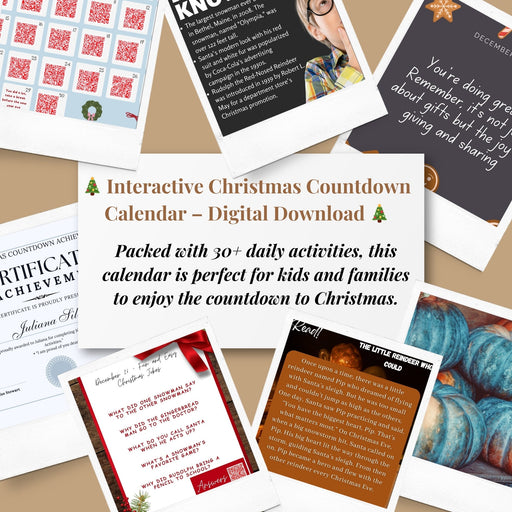 Interactive Christmas Countdown Calendar for Kids | 30+ Fun Activities | Editable Certificate | Family Holiday Games & Crafts | Digital Download