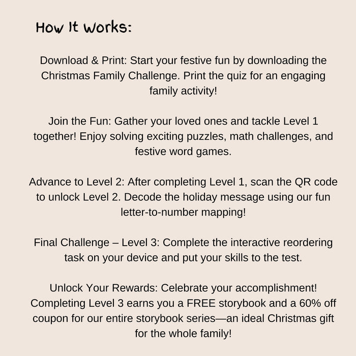 Interactive Christmas Family Challenge | 3 Levels of Fun Puzzles & Activities | FREE Storybook & 60% Off Coupon | Perfect Holiday Gift for Kids