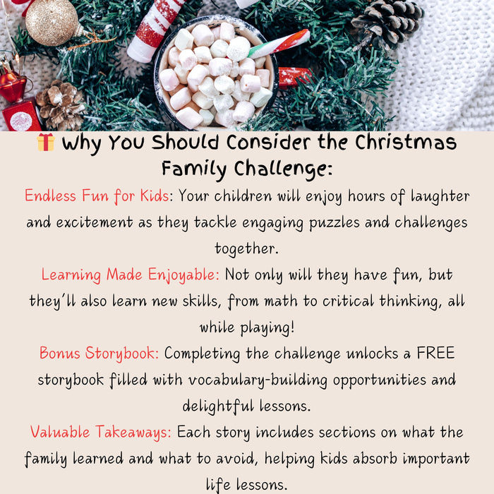 Interactive Christmas Family Challenge | 3 Levels of Fun Puzzles & Activities | FREE Storybook & 60% Off Coupon | Perfect Holiday Gift for Kids