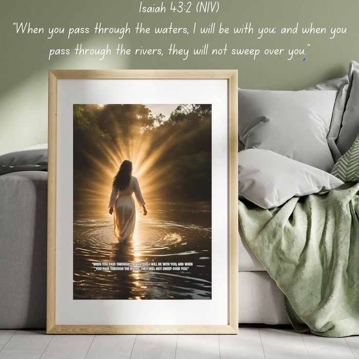 Isaiah 43:2 Wall Art | When You Pass Through Waters, I Will Be with You | Christian Inspirational Digital Print | Faith-Based Decor