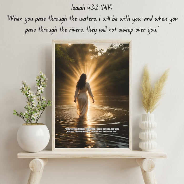 Isaiah 43:2 Wall Art | When You Pass Through Waters, I Will Be with You | Christian Inspirational Digital Print | Faith-Based Decor